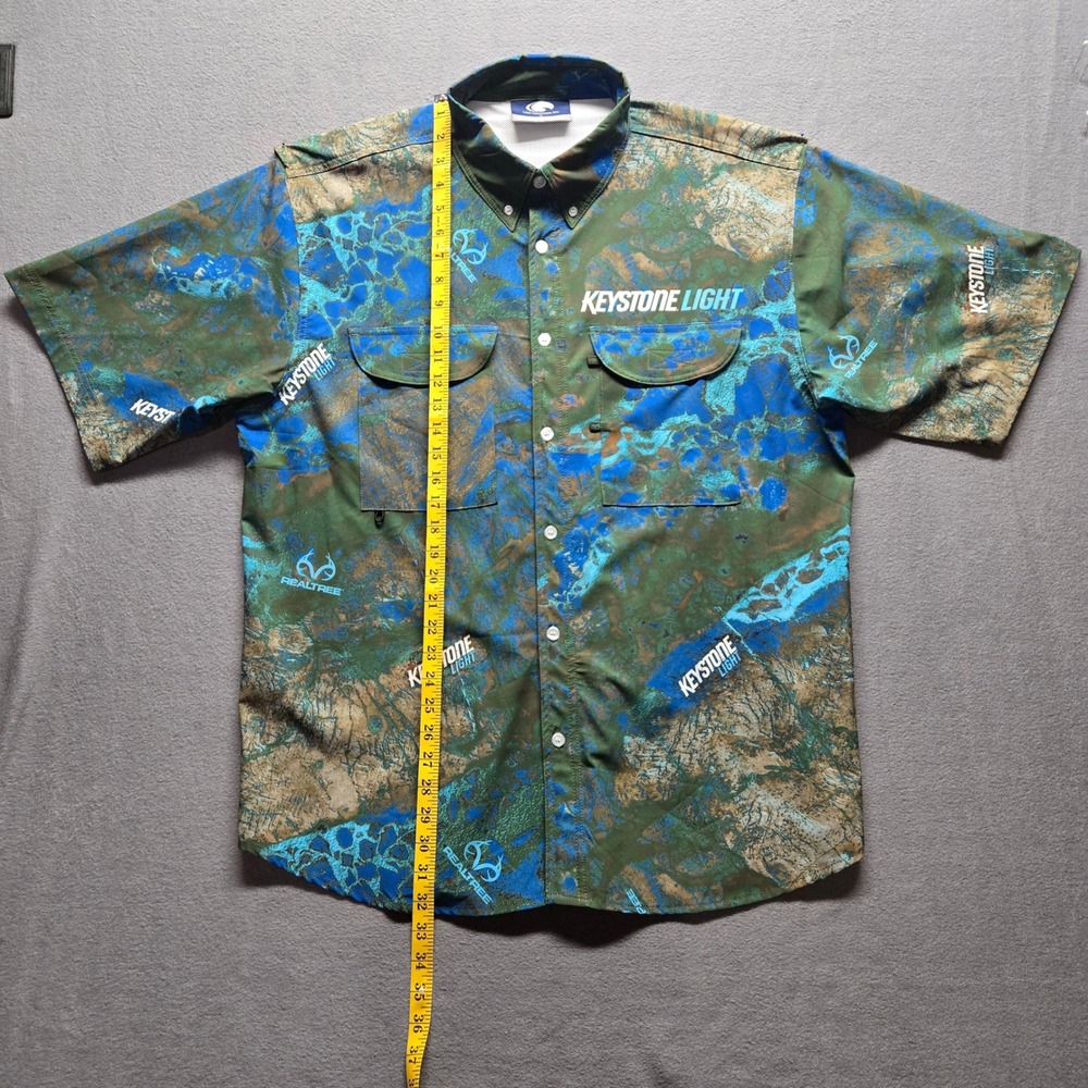Keystone Light x Realtree Fishing Shirt Mens Large Blue Camo Button Up Vented - Picture 3 of 6